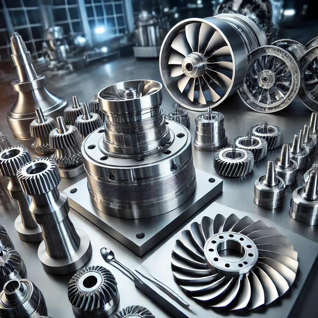 DALL·E 2025 03 20 10.07.22 A high tech industrial setting showcasing high tolerance metal components used in automotive aerospace and industrial applications. The image includ