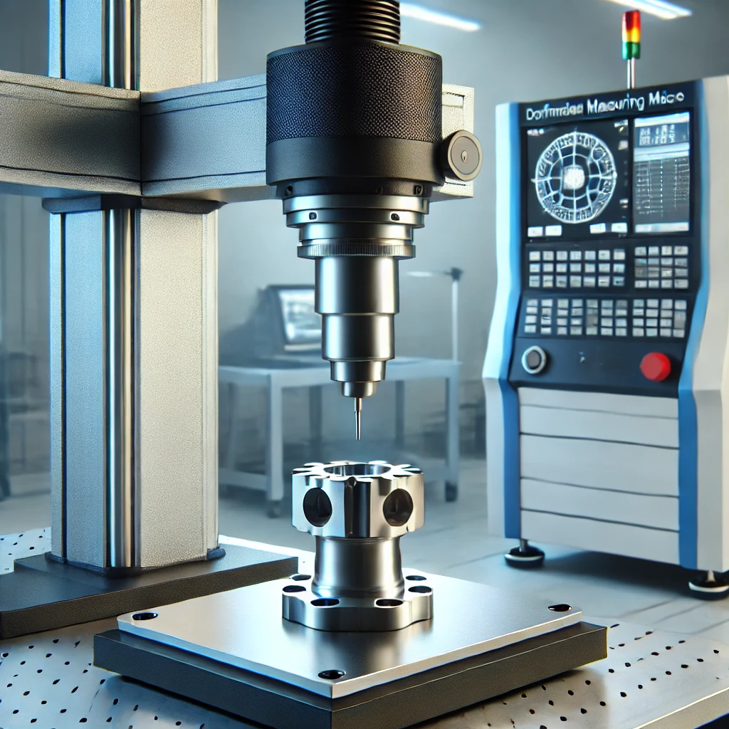 DALL·E 2025 03 20 16.15.04 A high tech Coordinate Measuring Machine CMM inspecting a precision engineered metal part in a modern manufacturing facility. The machines probe is