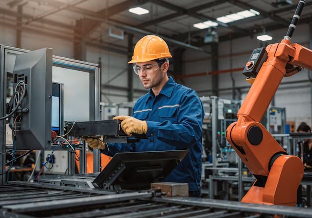 engineer working with robot modern industrial facility_23 2151962519